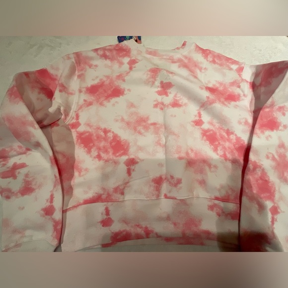 SpongeBob SquarePants Juniors Pink Cloud Tie-Dyed Cropped Sweatshirt Size Large - Picture 4 of 15